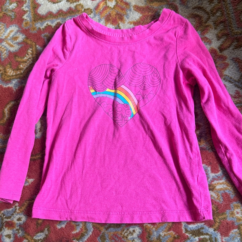 Cat & Jack Pink Long Sleeve Shirt with Heart and Rainbow